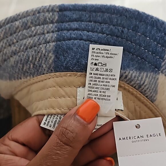 American Eagle Women's Bucket Hat  One Size Cream/ Blue - Picture 9 of 16